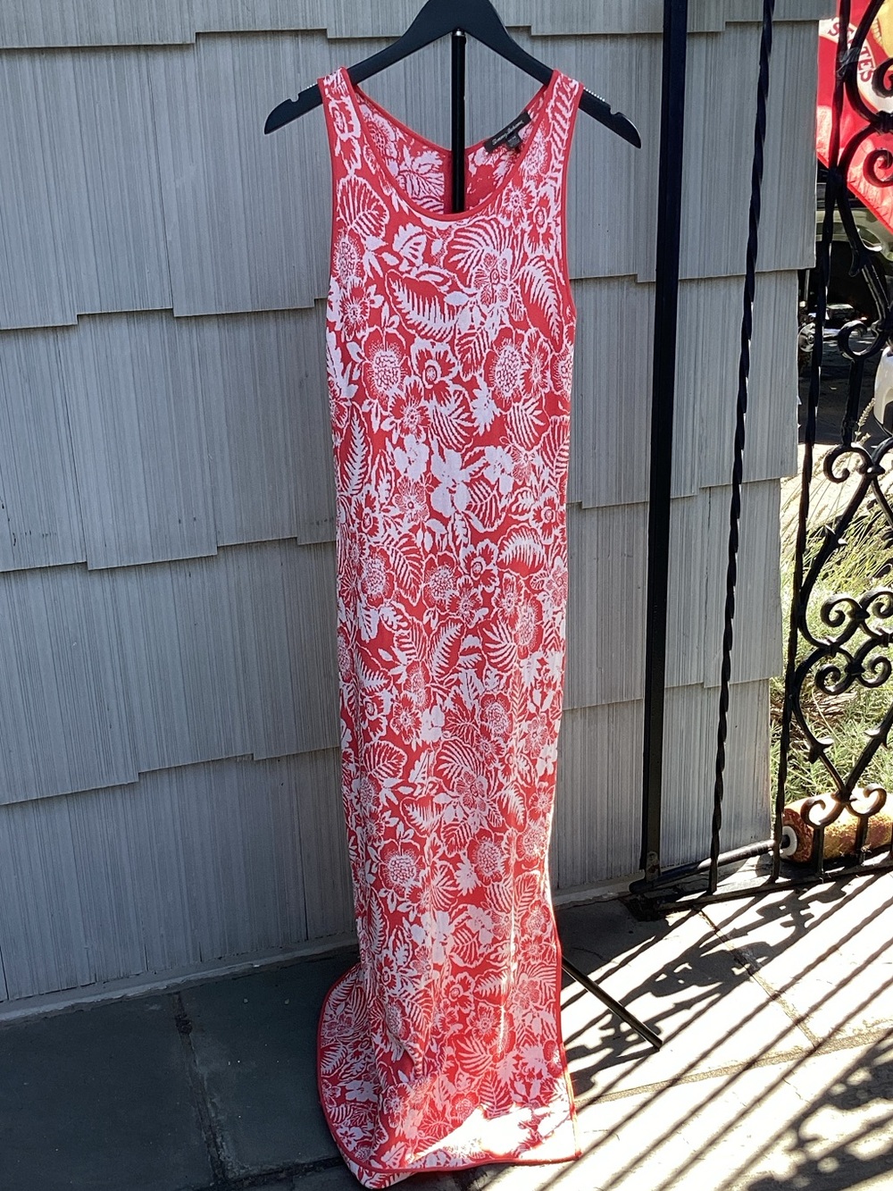 Tommy Bahama Coral and White Tropical Print Maxi Dress